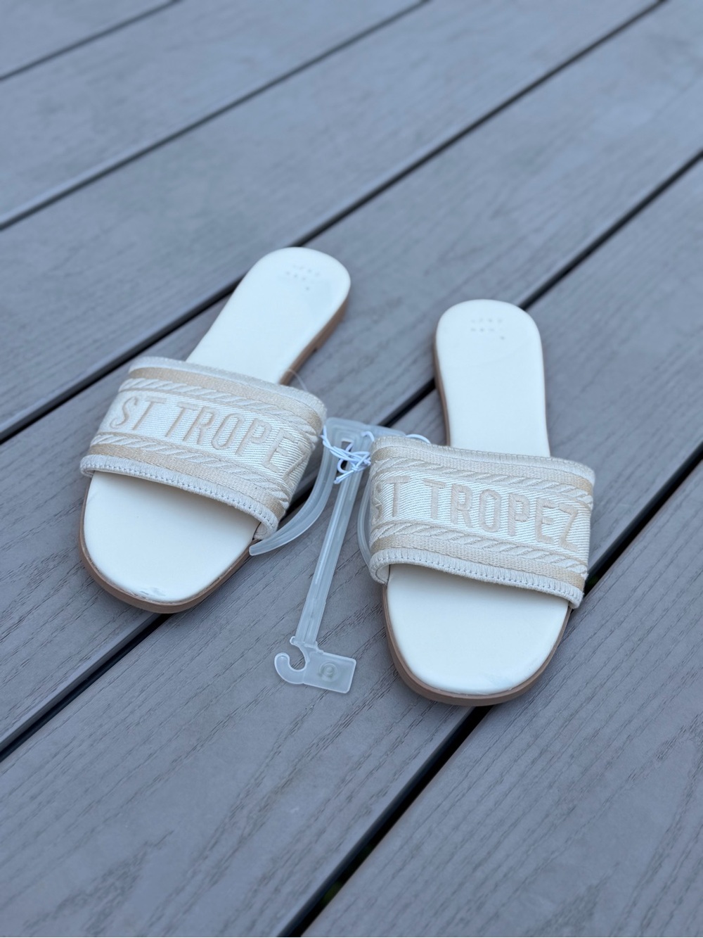 a new day Beige & White Kids Slide Sandals
